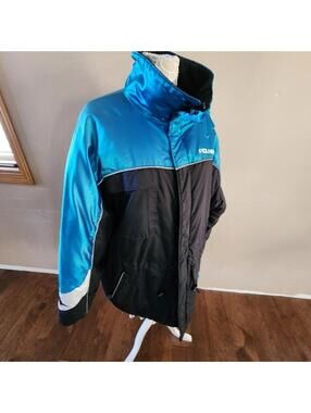 Vintage Polaris Winterwear Women Snowmobile Jacket Large Blue Black Quilted New